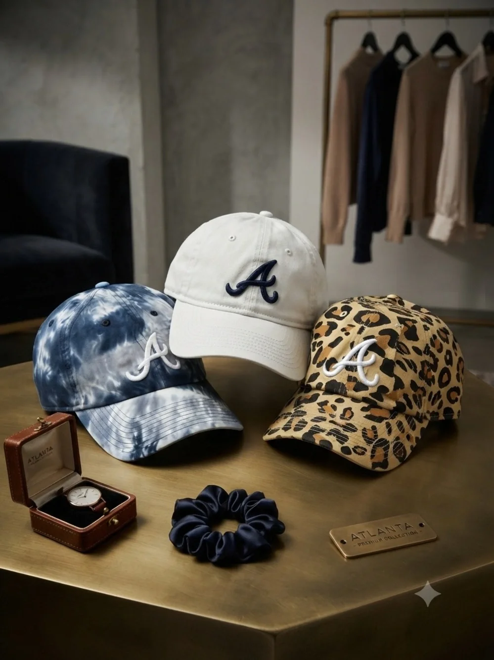 Atlanta Braves women’s Baseball Cap - White, Blue Tie-Dye & Leopard